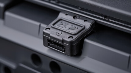 Obraz premium Close up of black eco friendly connector on modern device