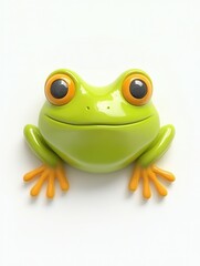 Obraz premium Vibrant green cartoon frog with bright orange eyes on white background.