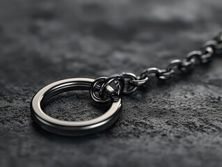 Close-Up View of a Metal Chain Link and Ring on Dark Background