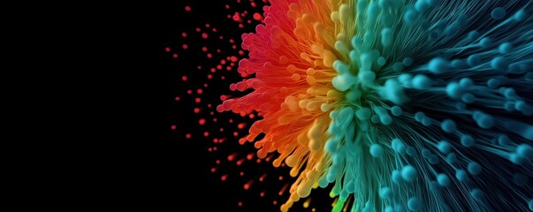 machine learning data science optimization concept. Vibrant explosion of colors against a black background, creating an abstract and dynamic visual effect.