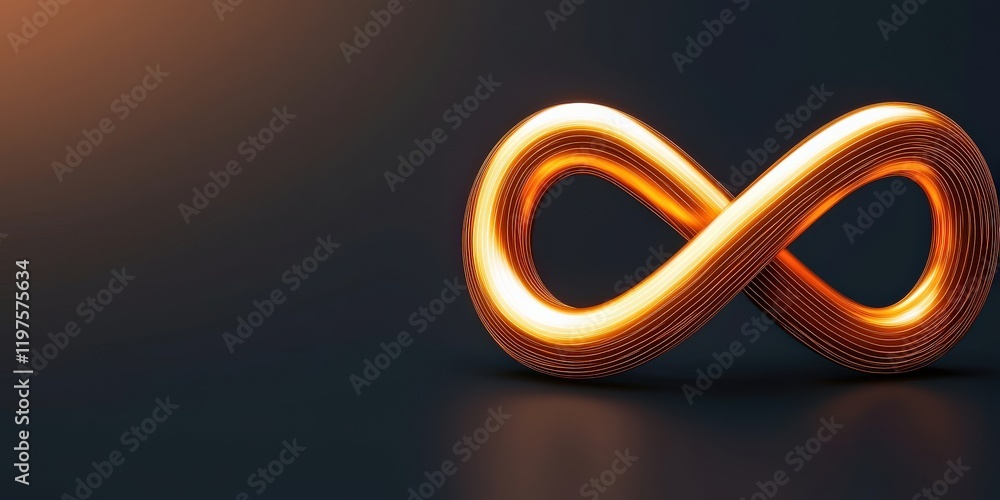 Poster machine learning data science optimization concept. a glowing infinity symbol against a dark backgro