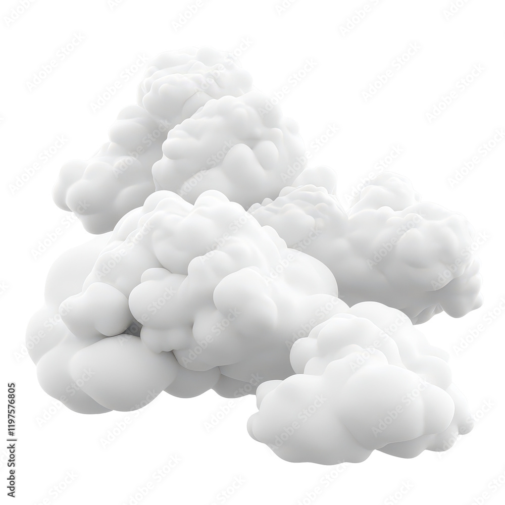 Poster soft and fluffy cartoon clouds floating on a bright transparent background for seamless design and c