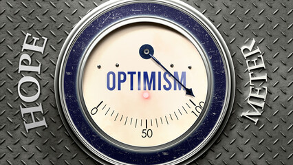 Optimism and Hope that is hitting a full scale, showing a very high level of optimism, overload of it, too much of it. Maximum value, off the charts.  ,3d illustration