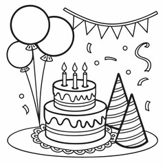 birthday cake with candles  coloring page for children, outline, education, line, outline, art, sketch