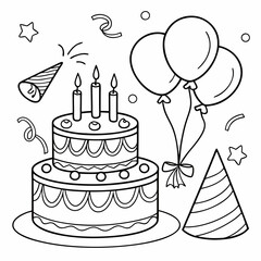 birthday cake with candles  coloring page for children, outline, education, line, outline, art, sketch