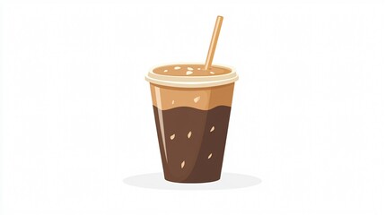 Modern Cold Coffee Cup with Straw Line Design Vector Illustration
