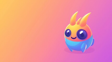 Fototapeta premium A colorful, cartoonish creature with large eyes and playful features, set against a vibrant gradient background.