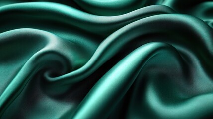 Obraz premium Teal silk fabric with soft, flowing waves and folds, showcasing its luxurious texture and sheen.