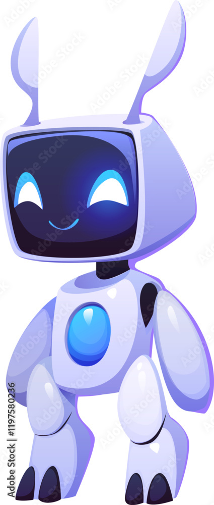 Poster cartoon futuristic robot bunny character, digital mascot and droid animal, vector personage. cartoon
