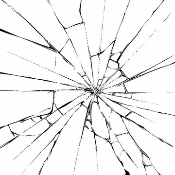 Broken glass on a dark background. After the impact, the glass surface has cracks diverging from the point of impact or bullet hit. The concept of destruction, vulnerability and fragility of existence
