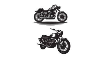 
A motorcycle vector silhouette is a simplified, flat graphic representation of a motorcycle, focusing on its basic shape and key features like the frame, wheels, handlebars, and exhaust.