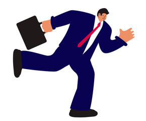 Cartoon style illustration of a businessman in a business suit running and hurrying. Business, finance, professional activity. Vector illustration