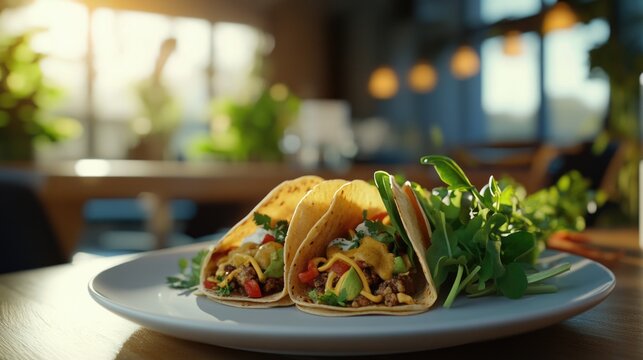 Three Tacos on White Plate - Powered by Adobe