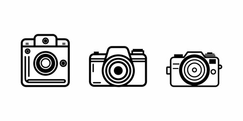 Handheld camera icons with shutter button in minimalist style. Ideal for photography branding, app design, and creative projects. Represents simplicity, professionalism, and capturing moments