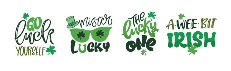 Happy St. Patrick's Day, Lucky sharm. Cute hand drawn doodle lettering quote. Lettering for t-shirt design, mug print, bag print, clothes fashion. 100% hand drawn vector image.
