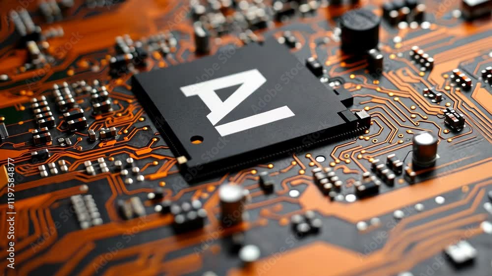 Aufkleber close-up of a microchip showcasing ai technology on a circuit board with intricate details