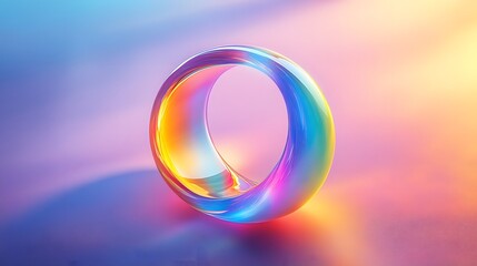 Floating Isometric Rainbow Circle Shape Above Smooth Silicon Surface with Captivating Optical Effects and Artistic Clarity