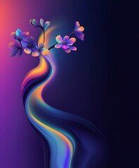 Colorful floral design with vibrant swirls and blossoms against a dark background.