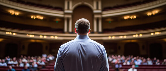 Fototapeta premium Dynamic public speaking event engaging audiences in a professional setting