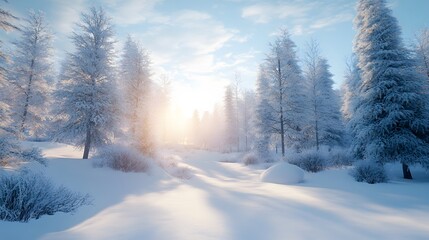 Naklejka premium Enchanting Snow Landscape Featuring a Quiet Forest Isolated on a White Background, Emphasizing the Tranquility and Magic of Winter