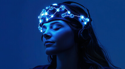 Futuristic BCI technology with real-time neural feedback tools, glowing cognitive patterns, and immersive brainwave tracking
