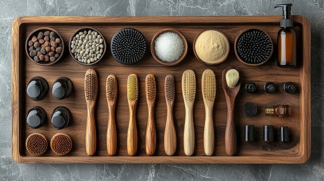 A view of various spa instruments and tools neatly arranged, treatment equipment