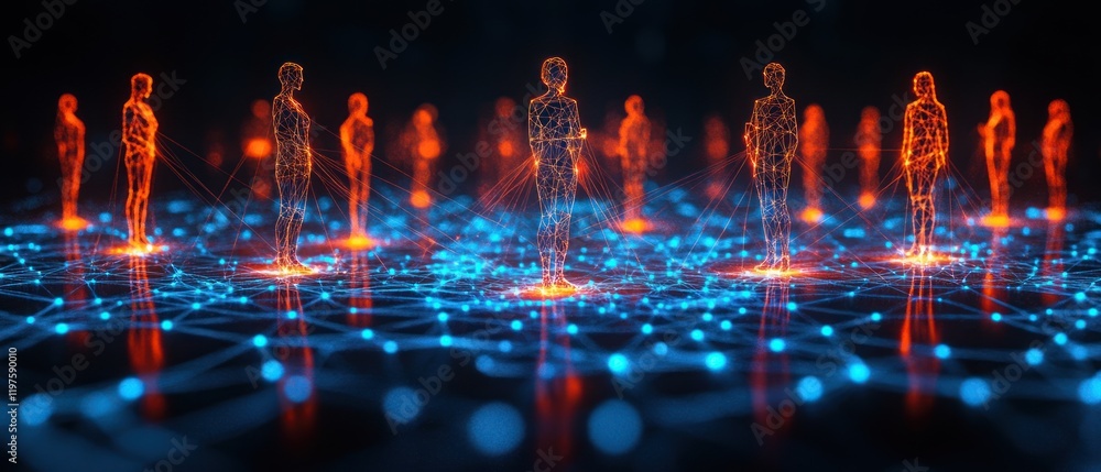 Poster digital representation of interconnected human figures in a networked environment.