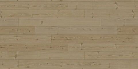 Texture of a wooden floor made of long, narrow planks. The wood has a light, beige-brown hue with distinct growth rings and knots. The texture is uniform, with slight variations in color