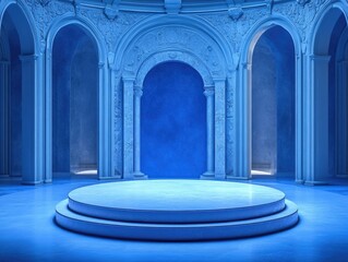 Obraz premium Empty stage with blue walls
