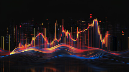 Abstract black background with Colorful charts and graphs with statistics to innovative analyze business potential and forecast future development of companies growth.