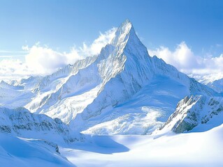 Fototapeta premium Snowy mountain range, clear blue sky.