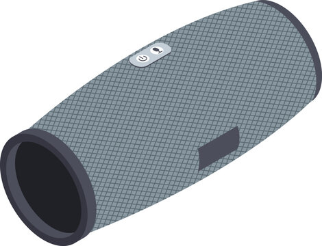 Gray wireless portable speaker featuring power and microphone buttons, ideal for listening to music on the go, enhancing audio experiences with its compact and convenient design