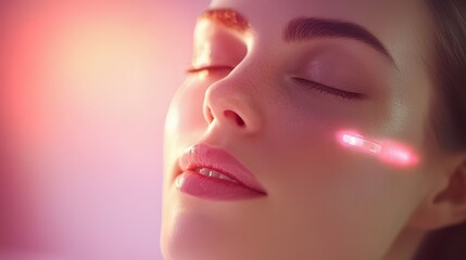 Elegant woman receiving gentle laser therapy facial treatment in a serene and stylish beauty salon..