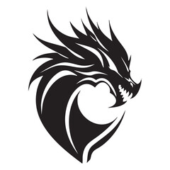 Stylized black dragon logo with fierce expression and sharp features.