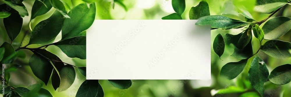 Poster Green foliage background with reserved space for text in a natural setting during daylight hours. Generative AI