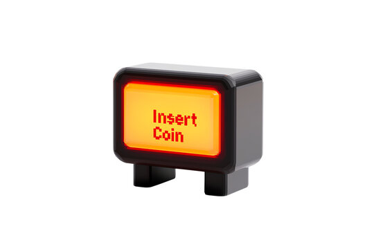 A glowing "Insert Coin" sign with a retro design, commonly found on arcade machines, inviting players to begin their gaming experience.