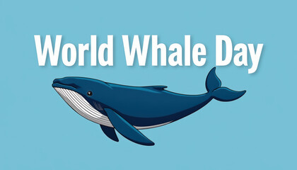 Banner design celebrating World Whale Day with an illustration of a whale on a bright blue background.