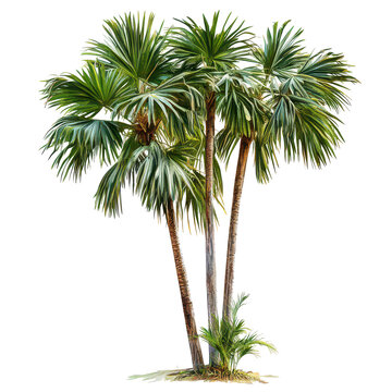 Elegant group of Asian Palmyra palms with lush green foliage displaying natural beauty in bright sunlight, Asian Palmyra palm, Toddy palm, Sugar palm transparent background