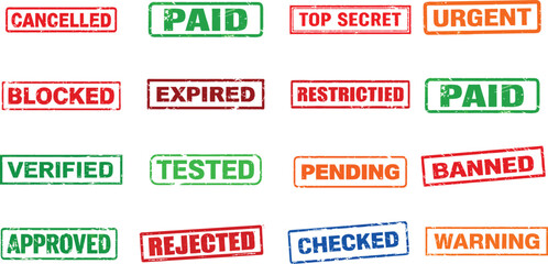 Vector Stamps with Approved Rejected Verified and Colorful Office Labels






