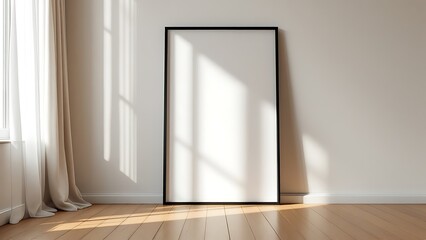 Fototapeta premium Frame mockup, paper size. Living room wall poster mockup. Interior mockup with house background. Modern interior design.