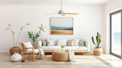 Serene Coastal Living Room Interior Design with Natural Elements