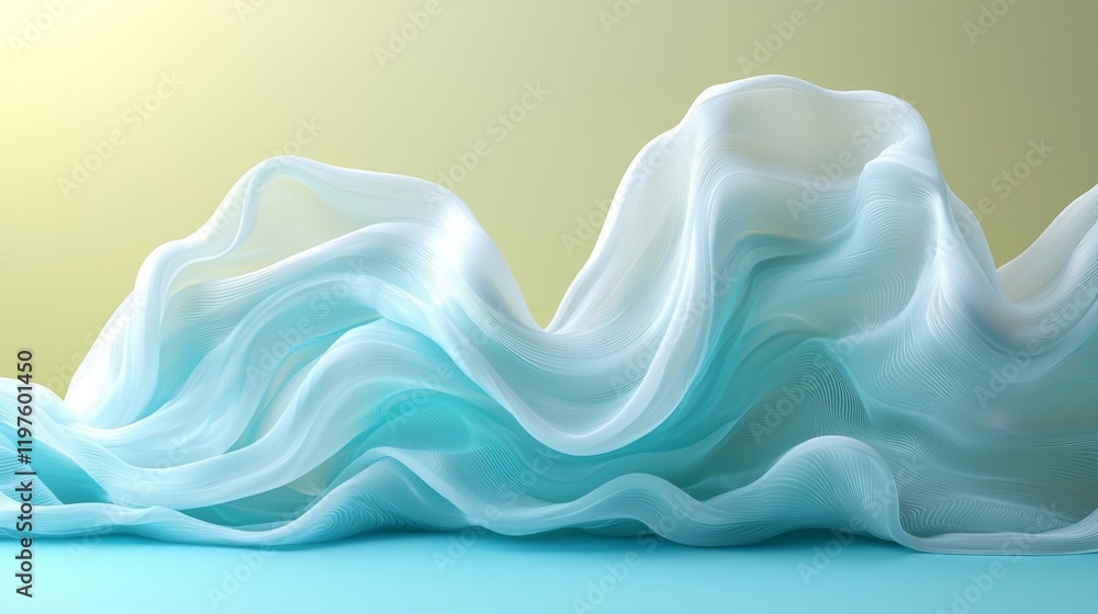 Poster fluid waves of translucent fabric create a serene atmosphere with soft colors and gentle textures