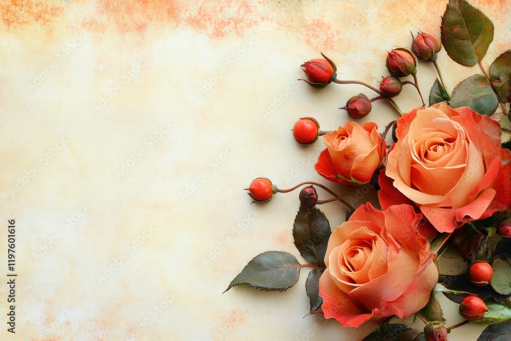 Leinwandbilder beautiful arrangement of orange roses with copy space for text on a soft background for creative pro
