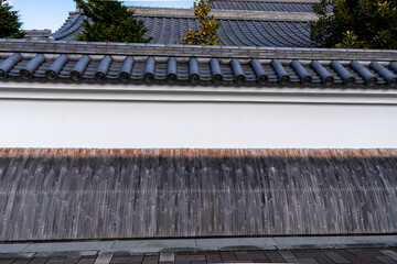 Architecture: Wall and roof of a traditional Japanese house.