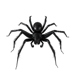 A large black spider isolated on a white background with a transparent checkerboard pattern  Its eight legs are splayed out showing great detail of its body and hairy legs