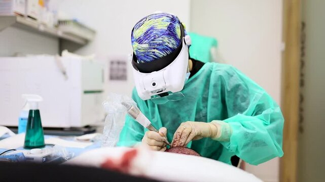 Video of an unrecognizable surgeon performing a patient's hair removal during a hair surgery operation. Concept of Hair Operation or Hair Addition Through Surgery