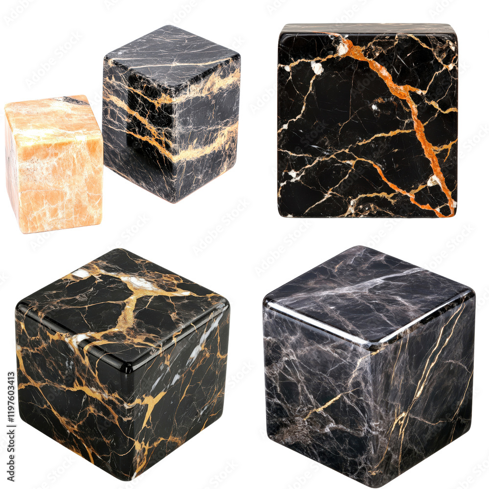 Poster collection of various marble blocks arranged in a structured layout for construction and design purp