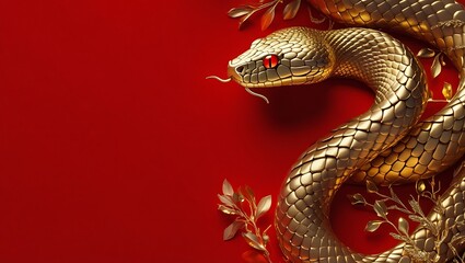 Obraz premium Luxury Red and Gold Chinese New Year 2025 Background – Creative Snake Zodiac Design with Lanterns and Floral Motifs, Chinese New Year copy space background, 2025 Lunar New Year Celebration