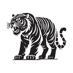 Bold angry tiger silhouette for impactful design applications - Angry tiger black vector
