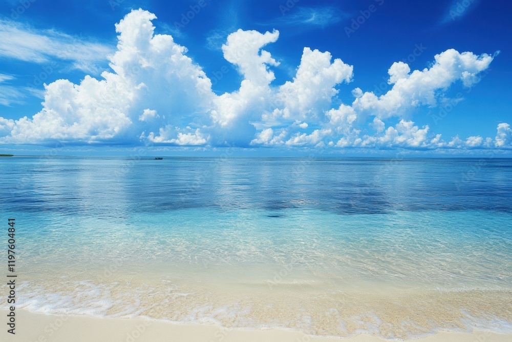Aufkleber beautiful serene ocean view with clear blue water and fluffy clouds in the sky suitable for text ove